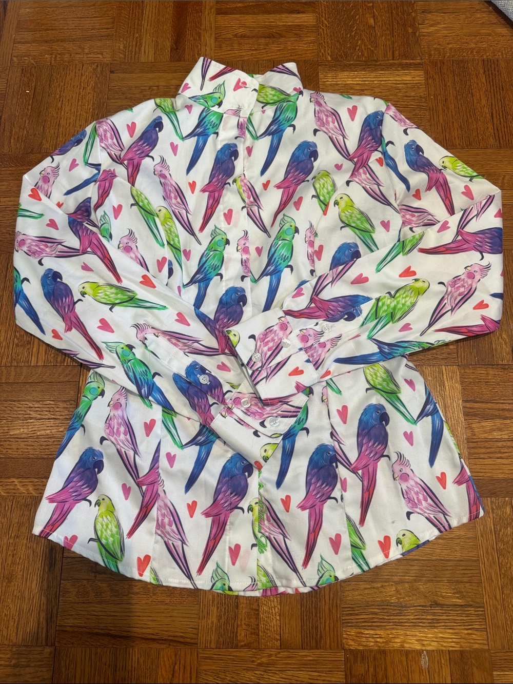 Middy n Me equestrian White Button-Down Shirt with Multicolor Parrot Print